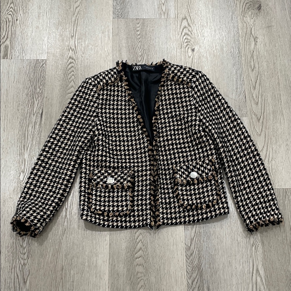 Zara Black and brown ,White Checkered Women's Blazer